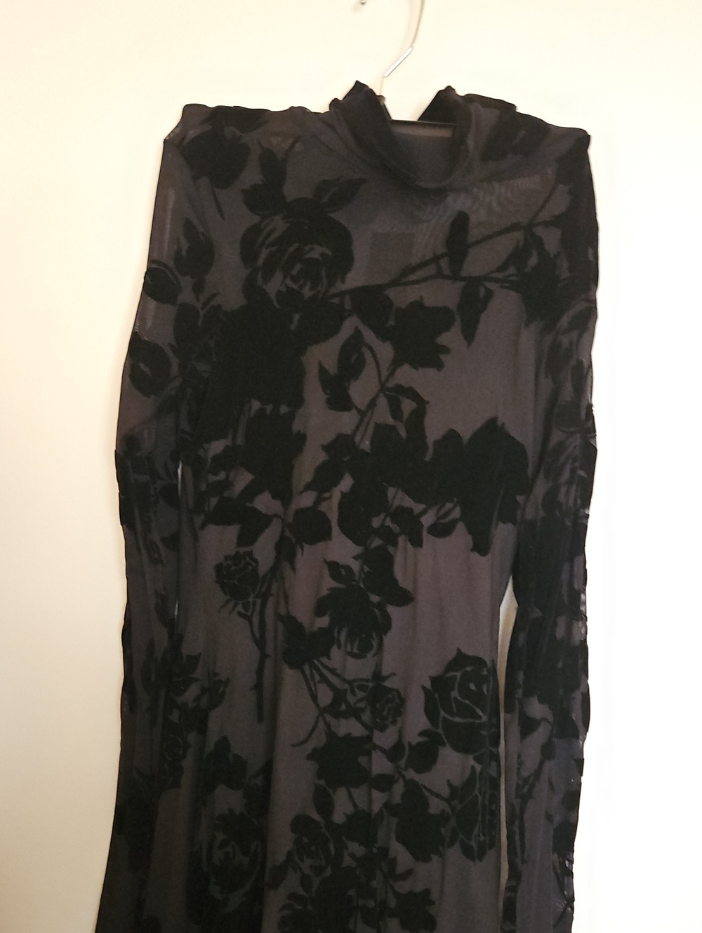 Black Floral Sheer AFRM Shailene Long-Sleeve Mini Dress NWT